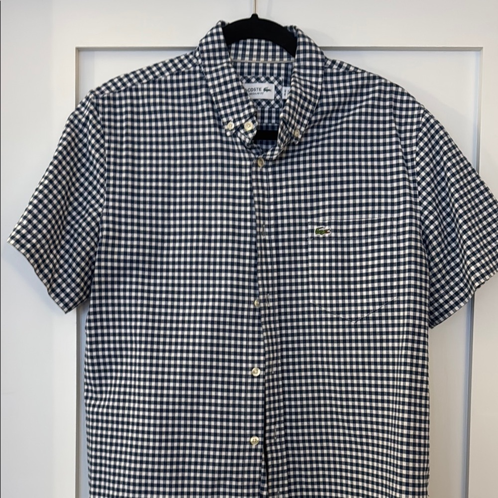 Lacoste Men's navy and White Checkered Shirt